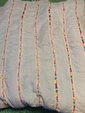 Hand Crafted Light Blue Quilt with Multicolor Lace Stripes